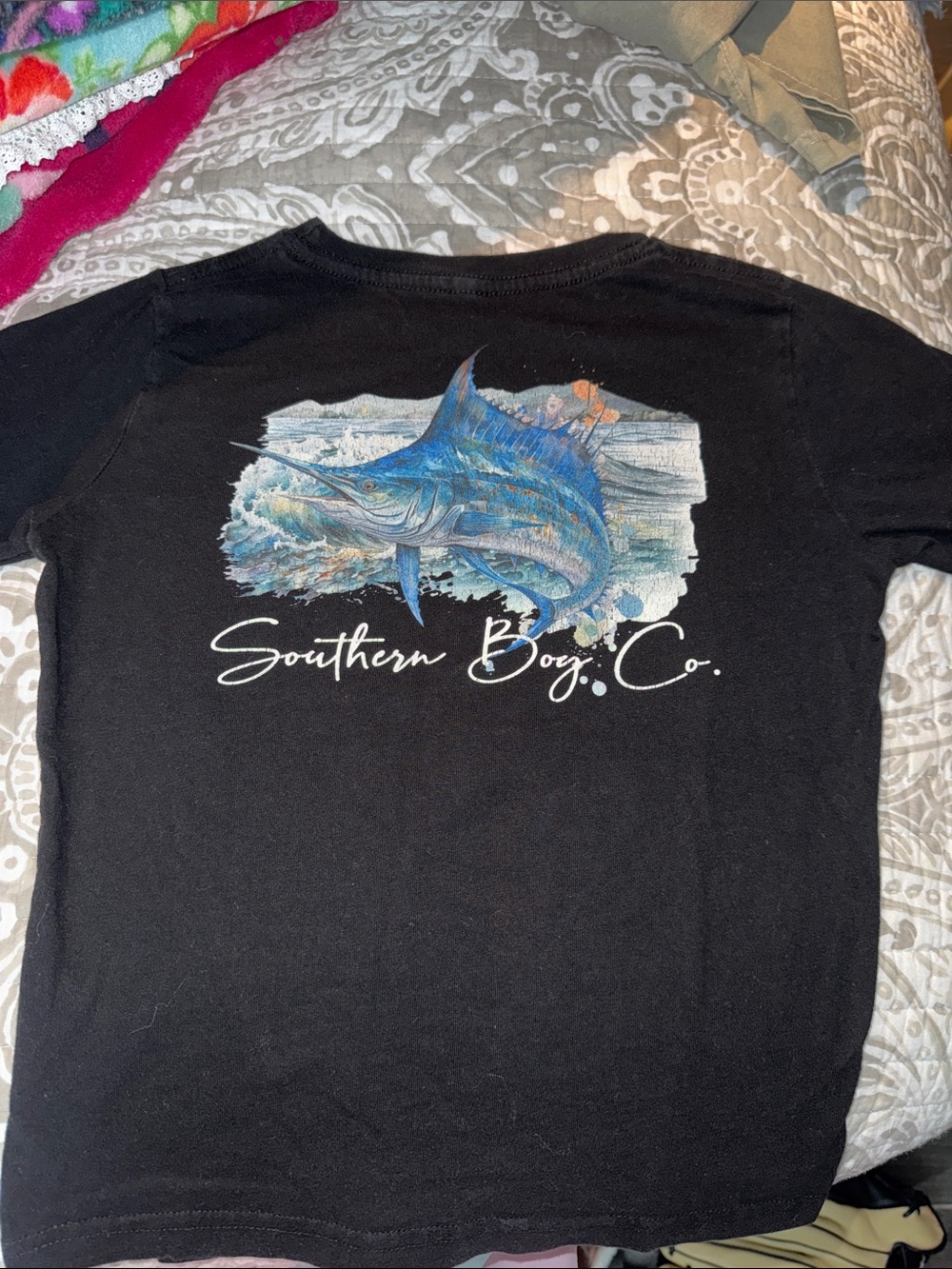 Southern Boys Co. Kids' Black Short Sleeve Tee with Blue Marlin Graphic